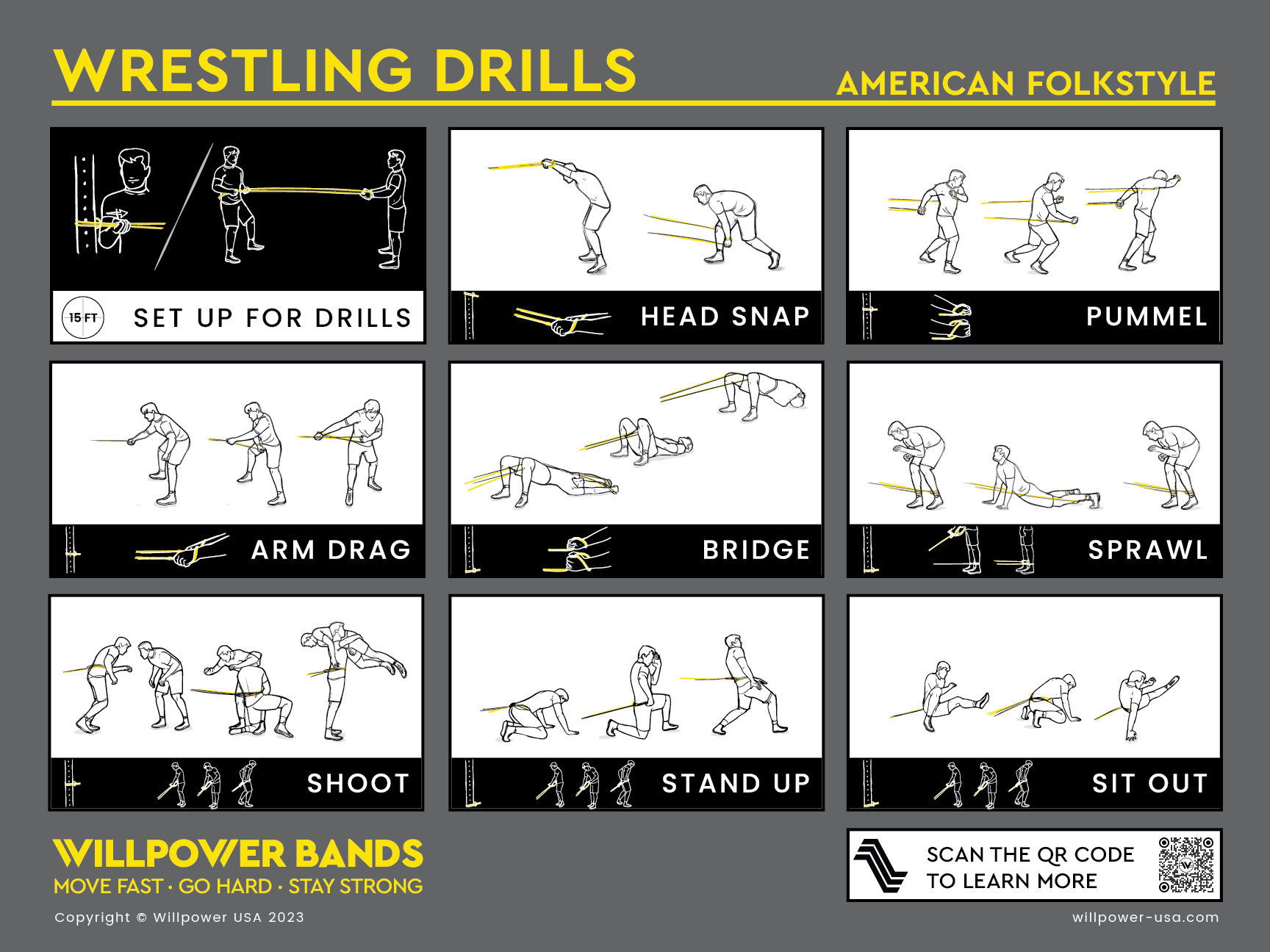 Folkstyle Wrestling Drills Poster